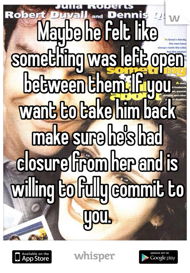 Maybe he felt like something was left open between them. If you want to take him back make sure he's had closure from her and is willing to fully commit to you. 