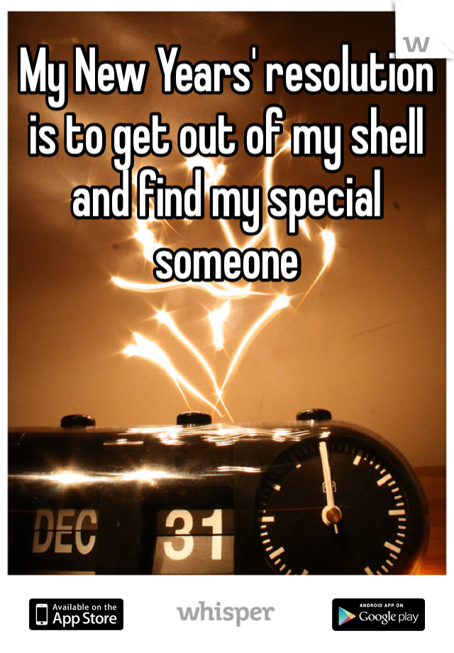My New Years' resolution is to get out of my shell and find my special someone 
