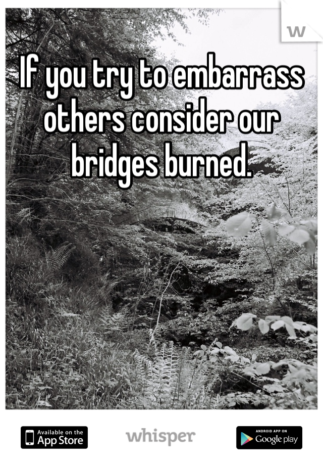 If you try to embarrass others consider our bridges burned. 