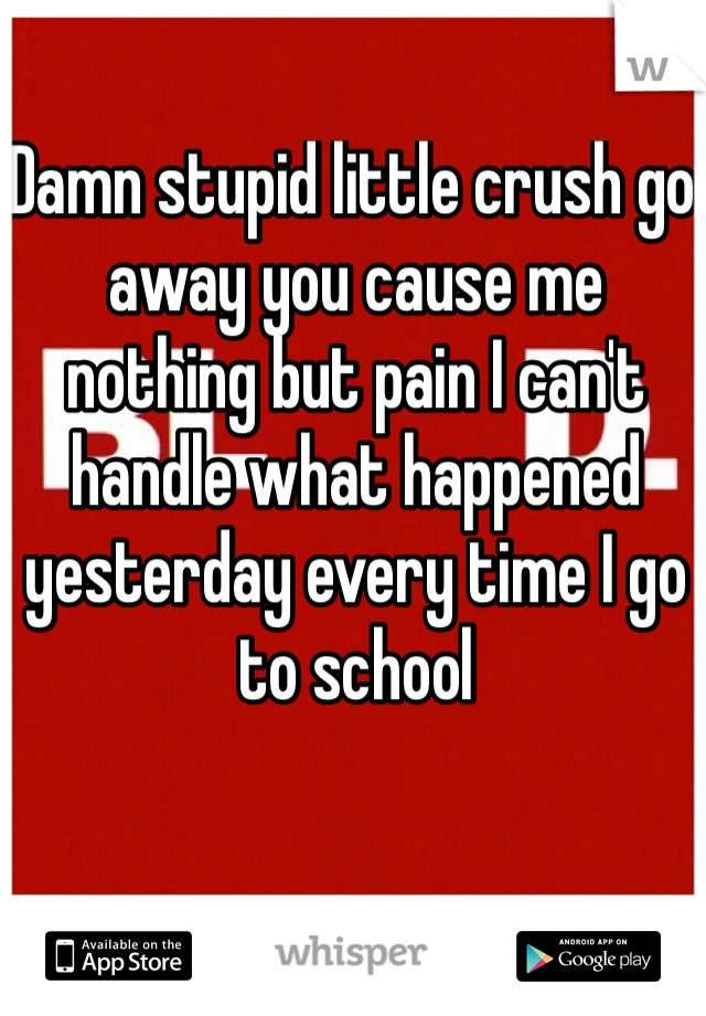 Damn stupid little crush go away you cause me nothing but pain I can't handle what happened yesterday every time I go to school