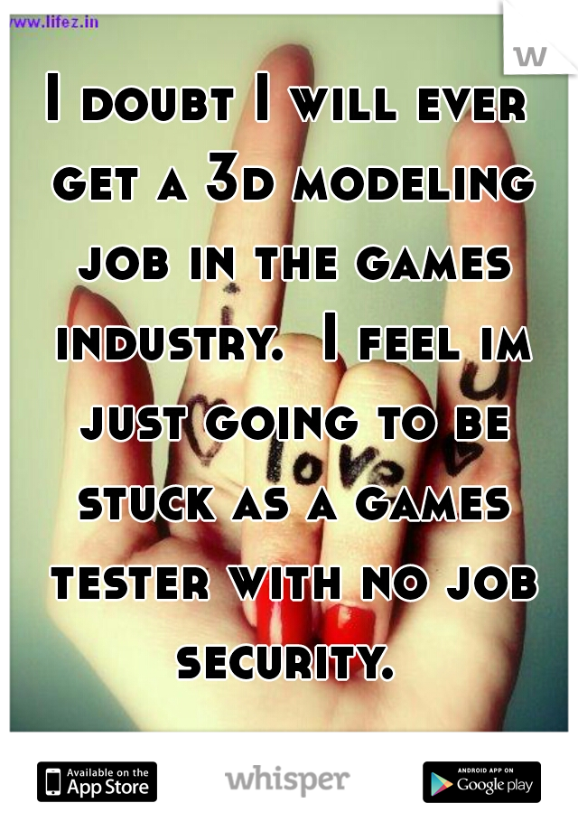 I doubt I will ever get a 3d modeling job in the games industry.  I feel im just going to be stuck as a games tester with no job security. 