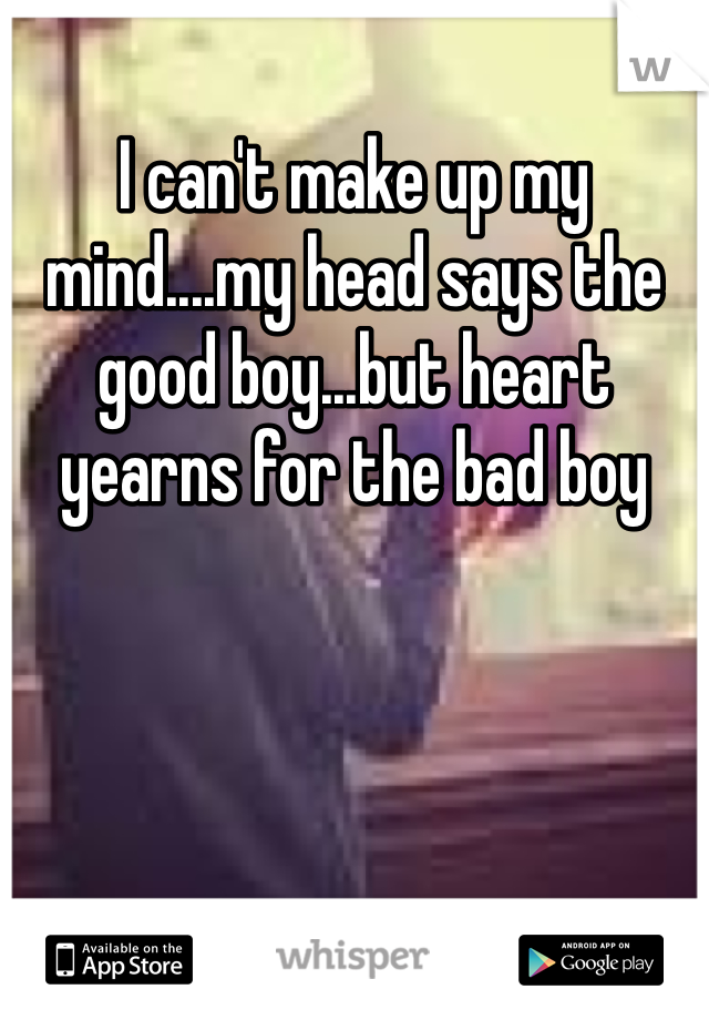 I can't make up my mind....my head says the good boy...but heart yearns for the bad boy 