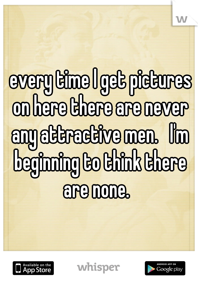  every time I get pictures on here there are never any attractive men.   I'm beginning to think there are none.  