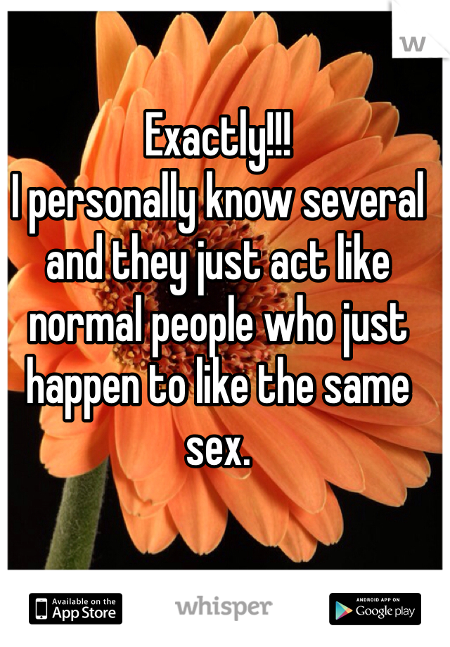 Exactly!!!
I personally know several and they just act like normal people who just happen to like the same sex. 