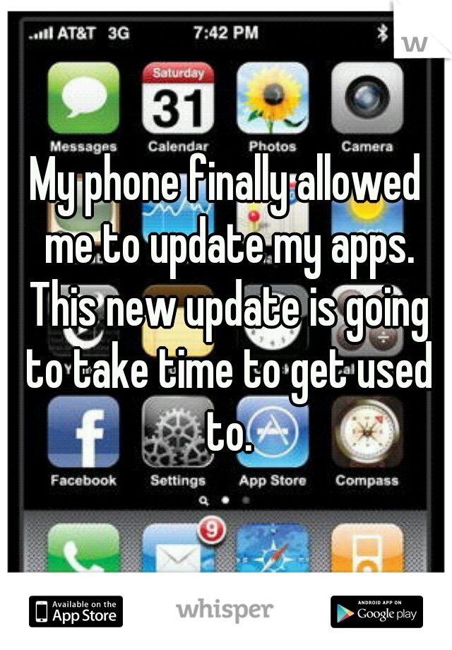 My phone finally allowed me to update my apps. This new update is going to take time to get used to.