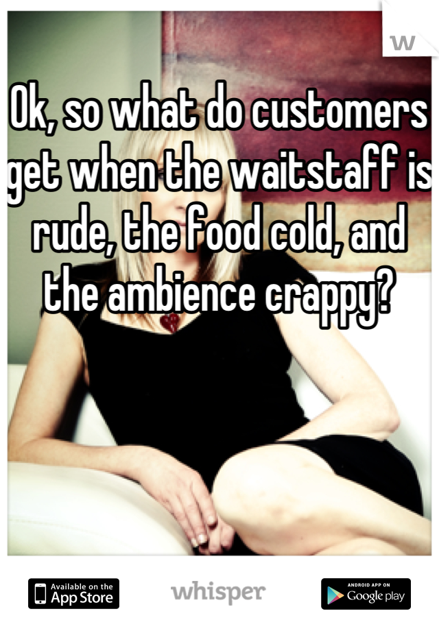 Ok, so what do customers get when the waitstaff is rude, the food cold, and the ambience crappy?