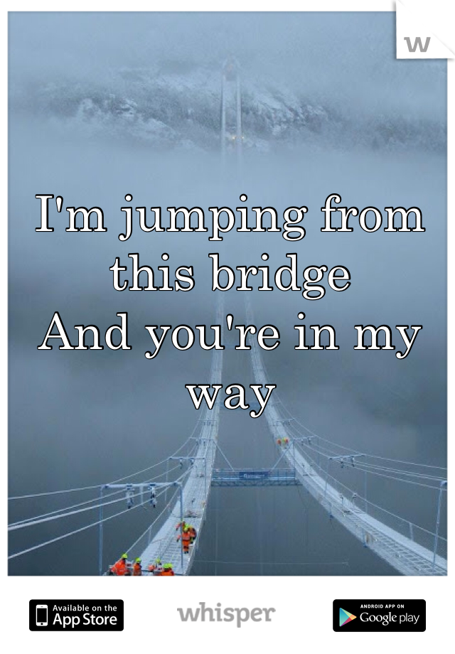 I'm jumping from this bridge
And you're in my way