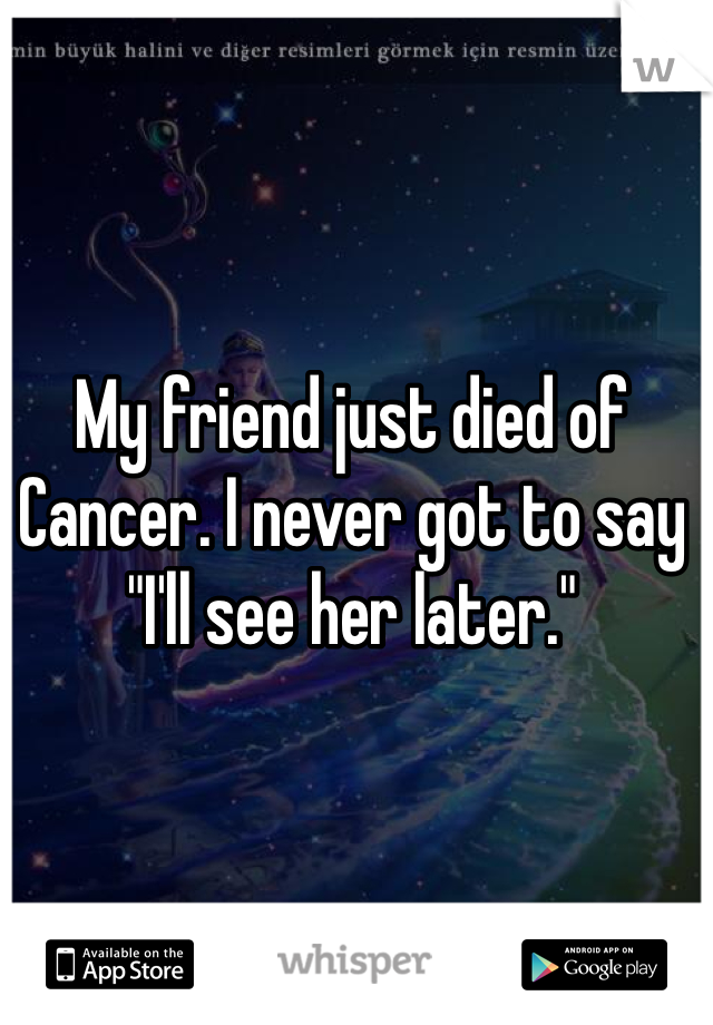 My friend just died of Cancer. I never got to say "I'll see her later."