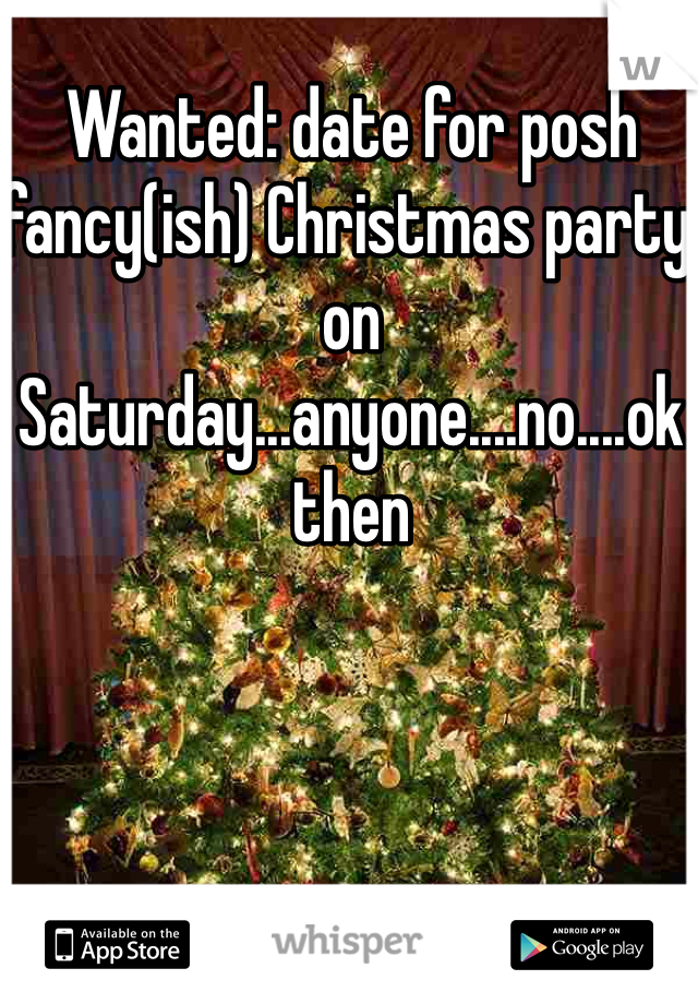 Wanted: date for posh fancy(ish) Christmas party on Saturday...anyone....no....ok then 