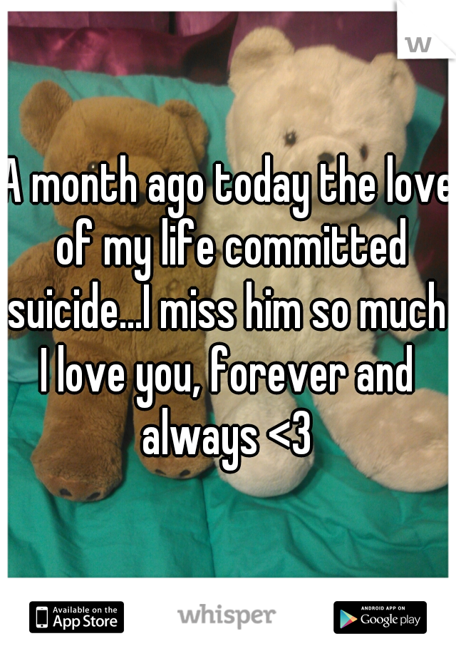A month ago today the love of my life committed suicide...I miss him so much 
I love you, forever and always <3 