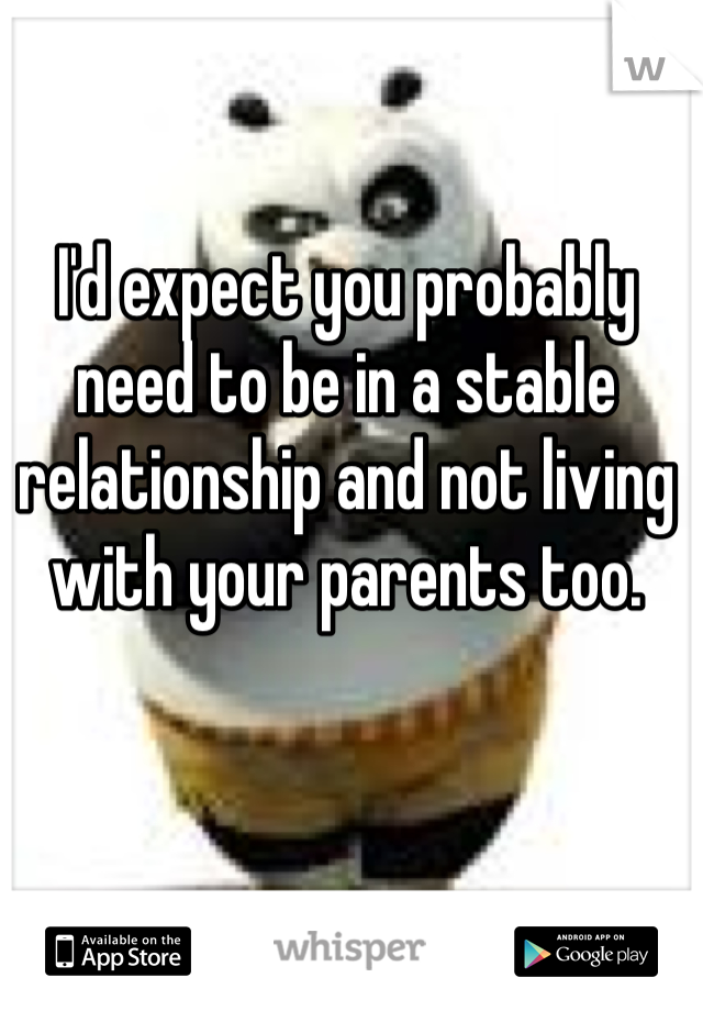 I'd expect you probably need to be in a stable relationship and not living with your parents too.