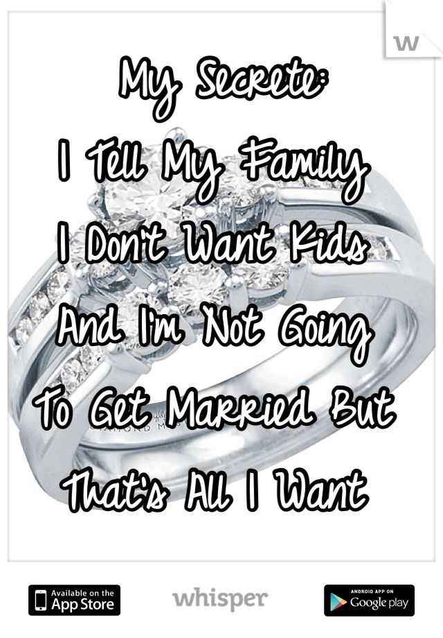  My Secrete:
I Tell My Family 
I Don't Want Kids 
And I'm Not Going 
To Get Married But 
That's All I Want 

