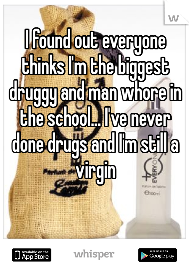 I found out everyone thinks I'm the biggest druggy and man whore in the school... I've never done drugs and I'm still a virgin