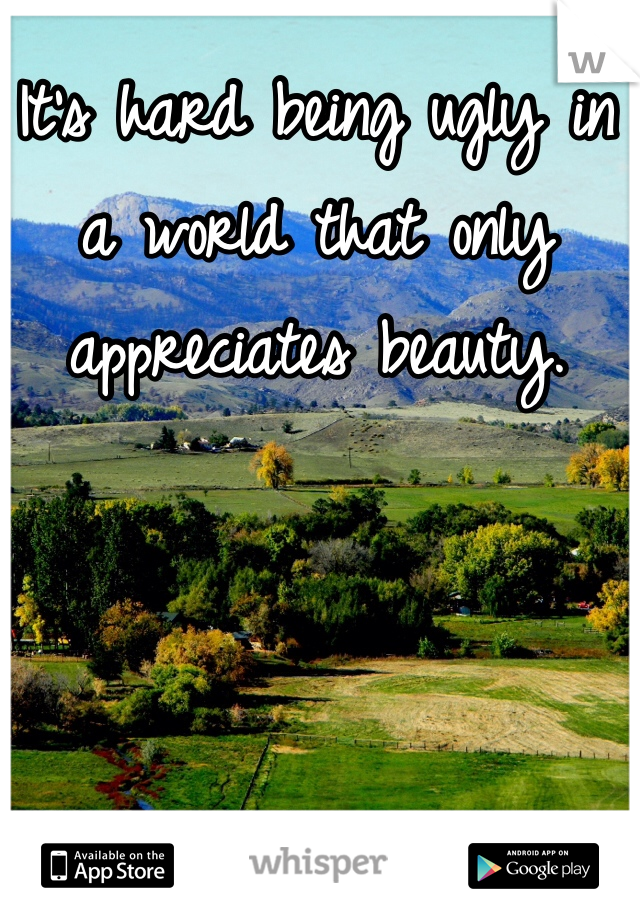 It's hard being ugly in a world that only appreciates beauty.