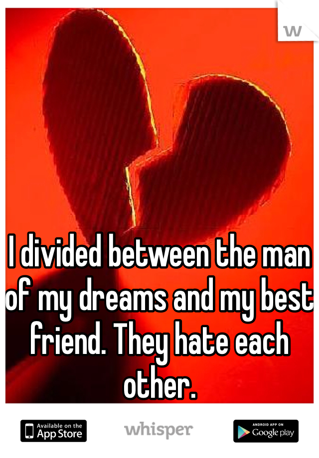I divided between the man of my dreams and my best friend. They hate each other.