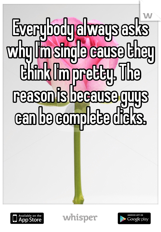 Everybody always asks why I'm single cause they think I'm pretty. The reason is because guys can be complete dicks.