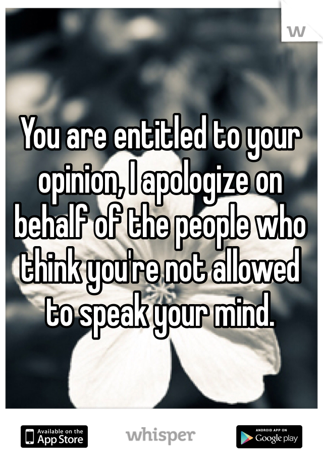You are entitled to your opinion, I apologize on behalf of the people who think you're not allowed to speak your mind.