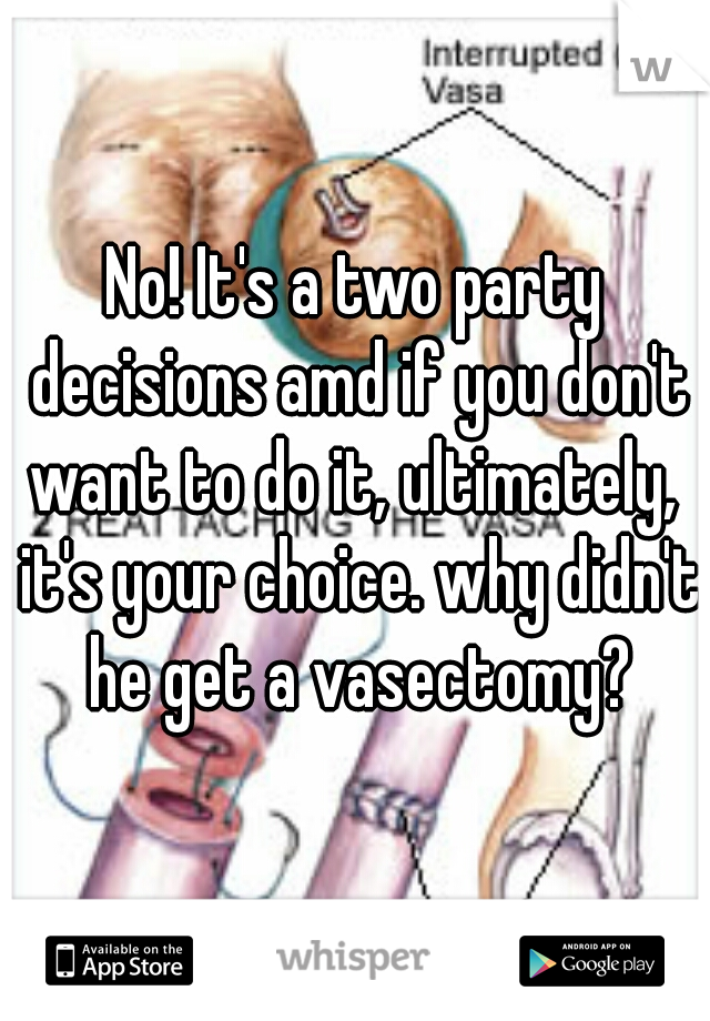 No! It's a two party decisions amd if you don't want to do it, ultimately,  it's your choice. why didn't he get a vasectomy?