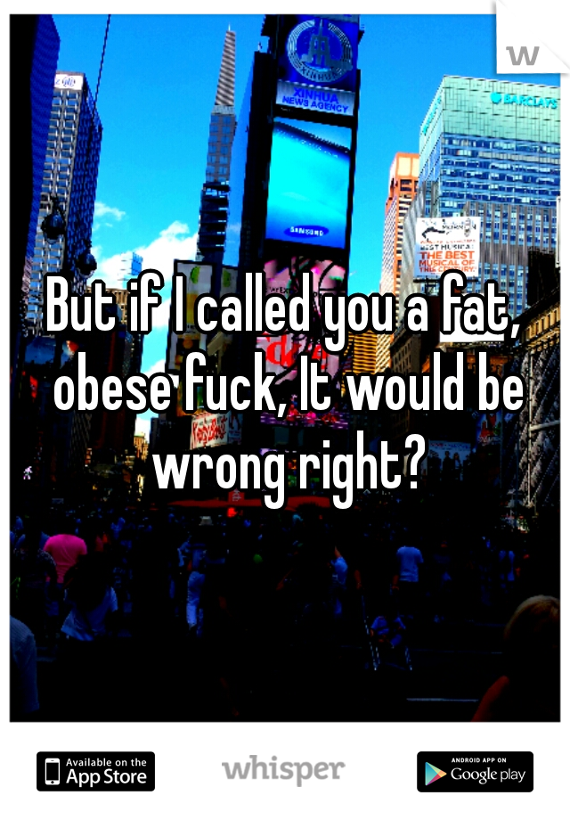 But if I called you a fat, obese fuck, It would be wrong right?