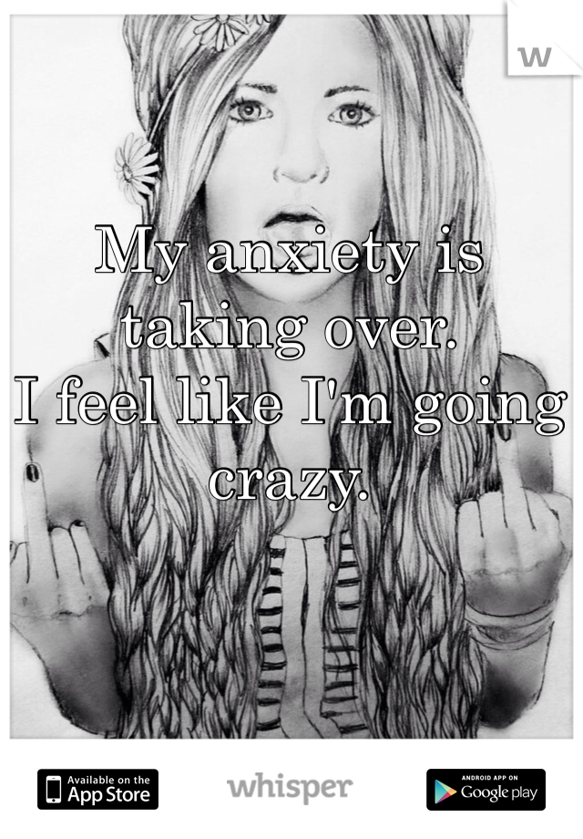 My anxiety is taking over. 
I feel like I'm going crazy. 
