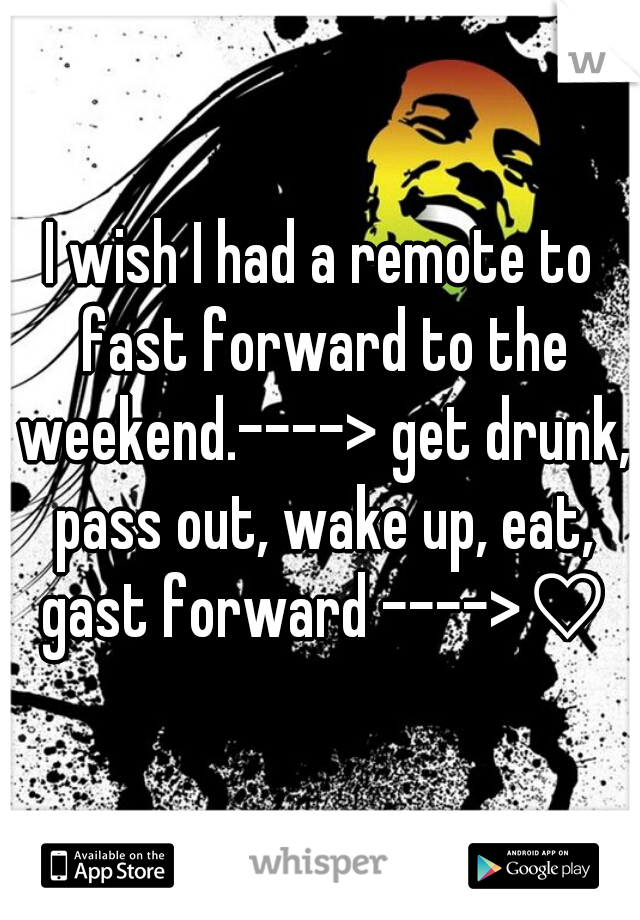 I wish I had a remote to fast forward to the weekend.----> get drunk, pass out, wake up, eat, gast forward ---->♡