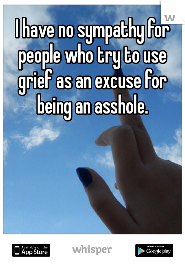 I have no sympathy for people who try to use grief as an excuse for being an asshole.