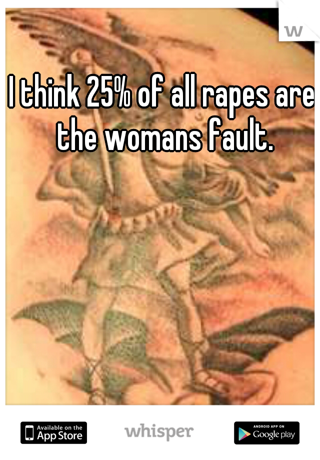 I think 25% of all rapes are the womans fault.