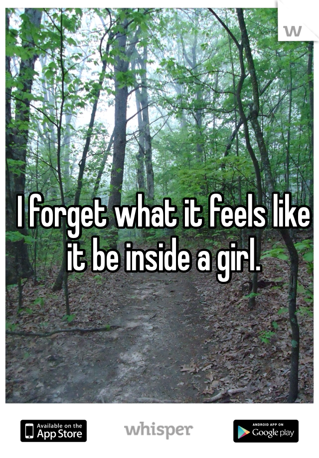 I forget what it feels like it be inside a girl. 
