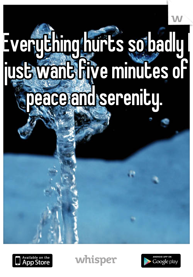 Everything hurts so badly I just want five minutes of peace and serenity. 