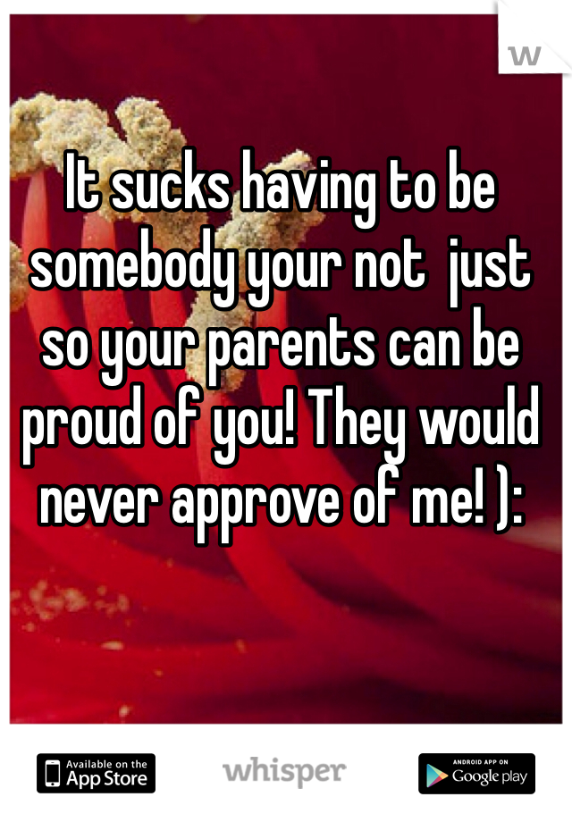 It sucks having to be somebody your not  just so your parents can be proud of you! They would never approve of me! ):