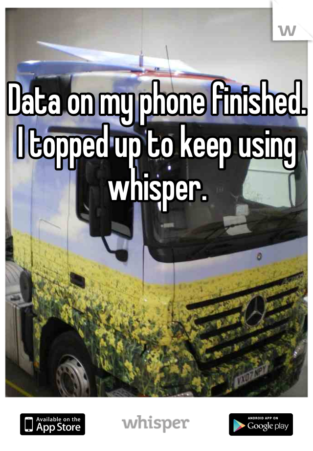 Data on my phone finished. 
I topped up to keep using whisper. 

