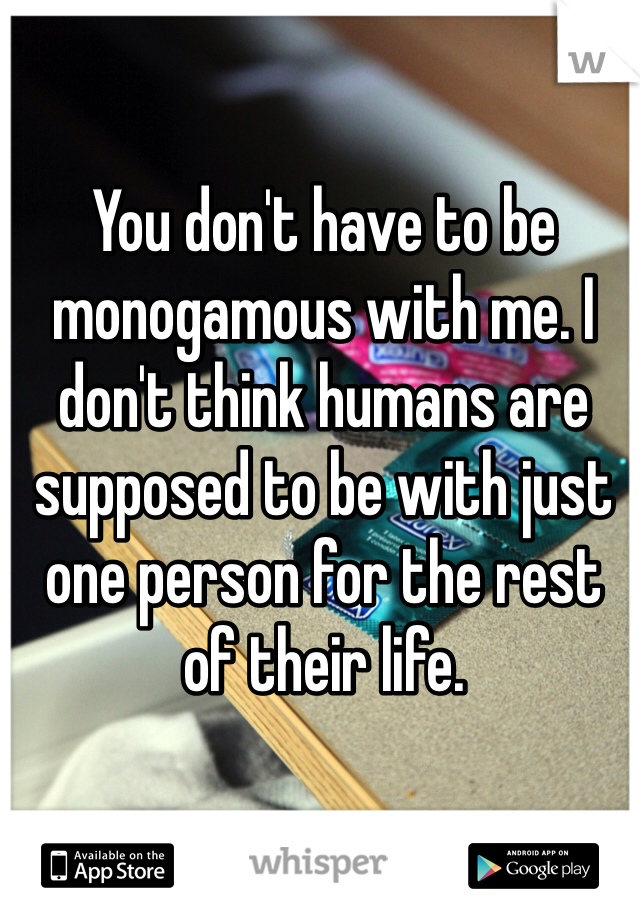 You don't have to be monogamous with me. I don't think humans are supposed to be with just one person for the rest of their life. 