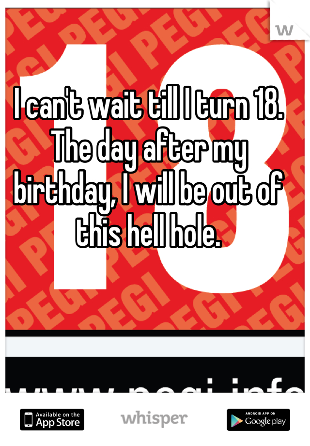 I can't wait till I turn 18. The day after my birthday, I will be out of this hell hole. 