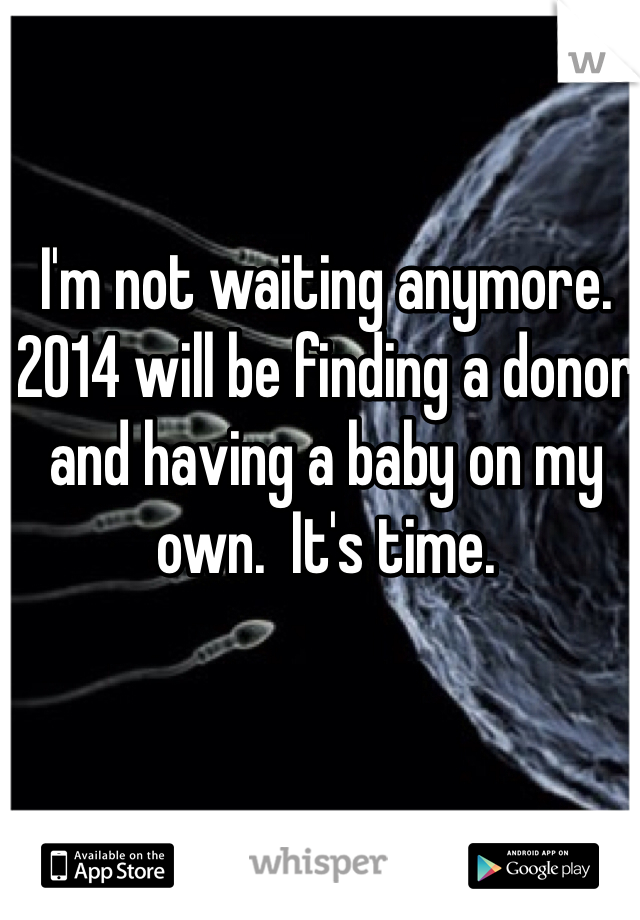 I'm not waiting anymore.  2014 will be finding a donor and having a baby on my own.  It's time.