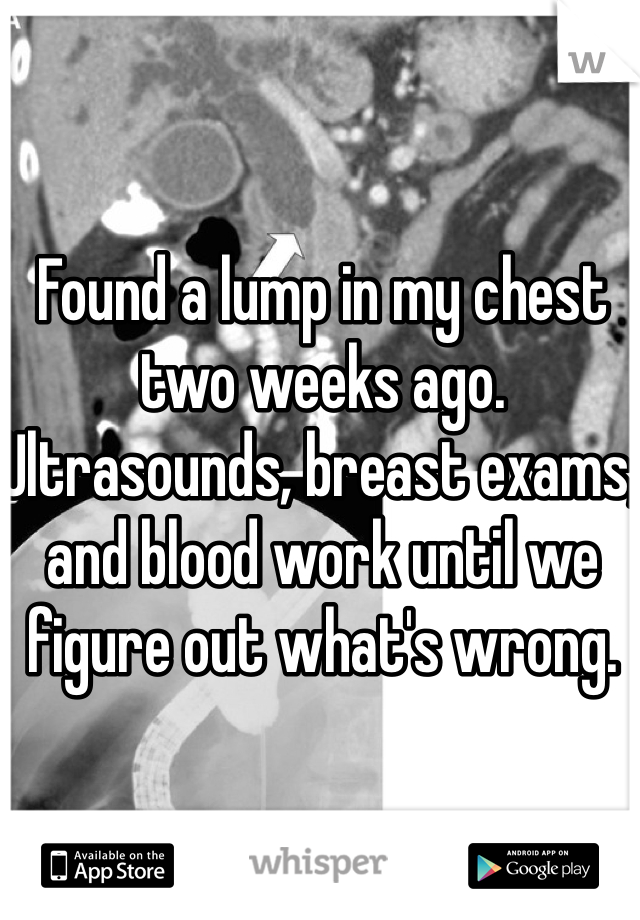 Found a lump in my chest two weeks ago. Ultrasounds, breast exams, and blood work until we figure out what's wrong. 