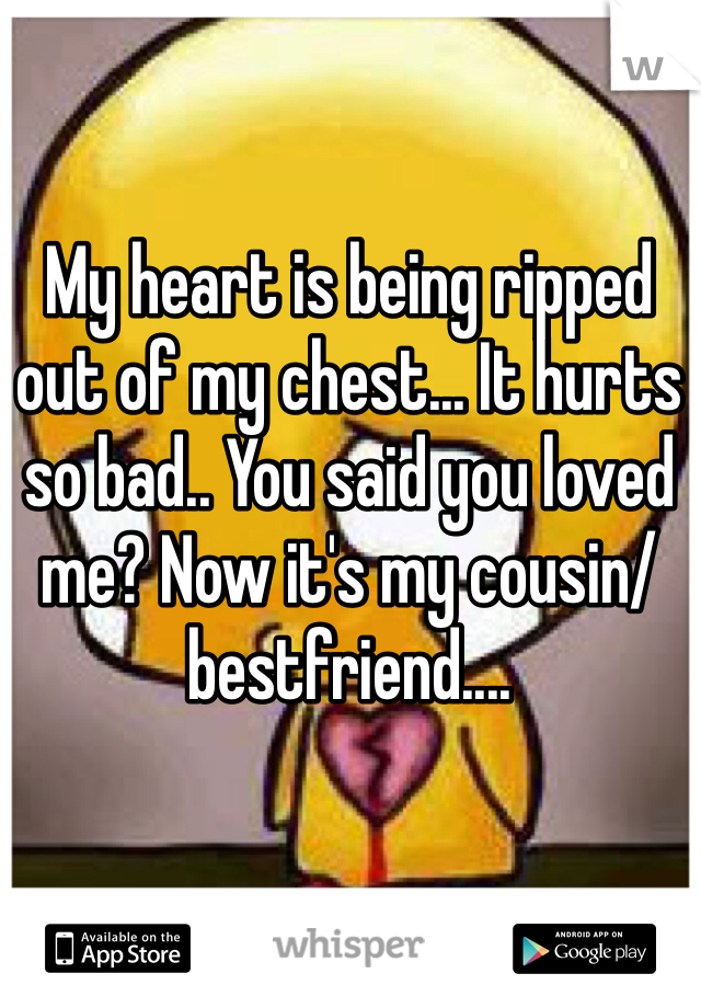 My heart is being ripped out of my chest... It hurts so bad.. You said you loved me? Now it's my cousin/bestfriend.... 