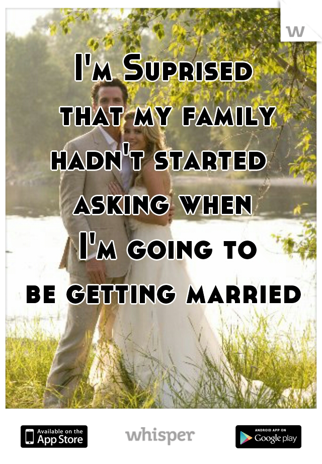 I'm Suprised 
 that my family 
hadn't started  
asking when 
I'm going to
 be getting married  