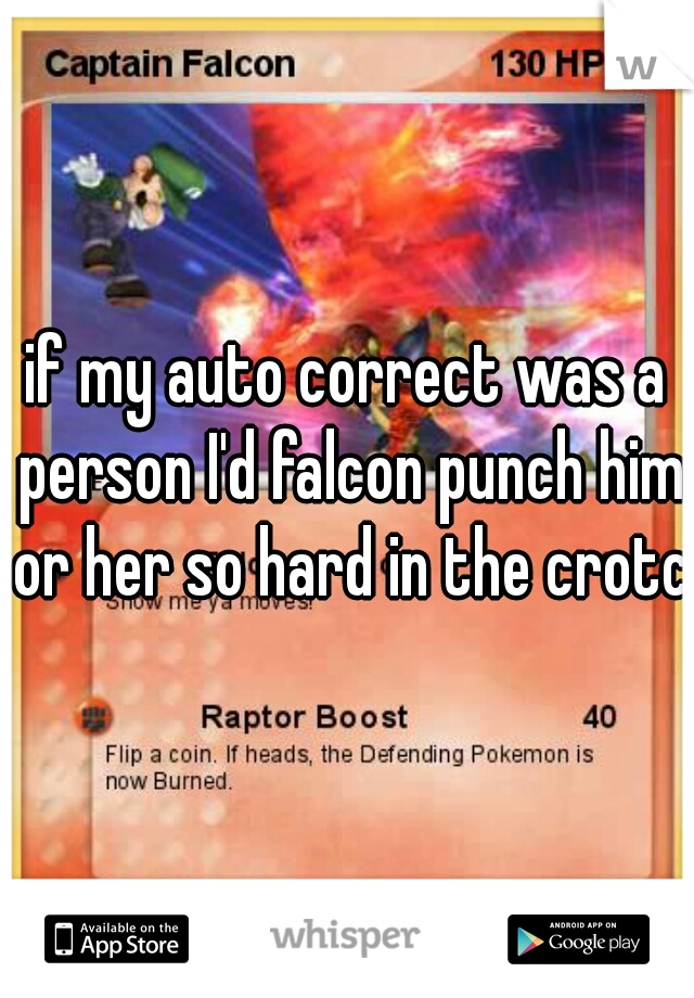 if my auto correct was a person I'd falcon punch him or her so hard in the crotch