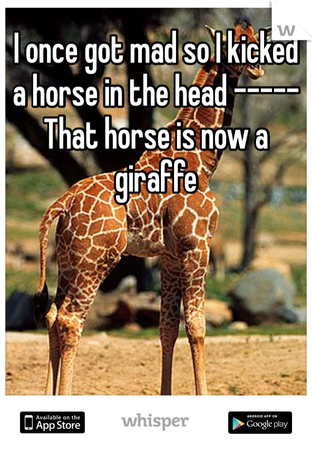 I once got mad so I kicked a horse in the head -----
That horse is now a giraffe 