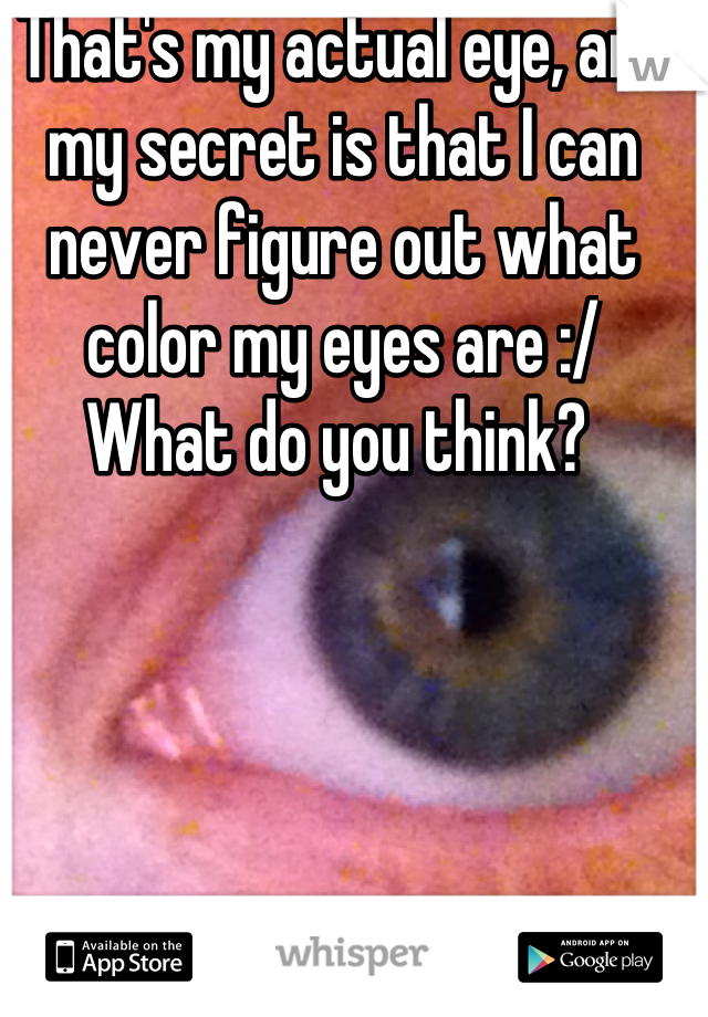 That's my actual eye, and my secret is that I can never figure out what color my eyes are :/  What do you think? 
