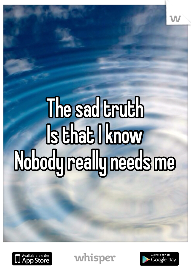 The sad truth
Is that I know
Nobody really needs me
