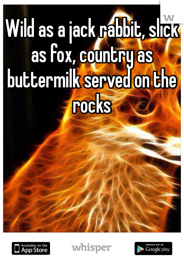 Wild as a jack rabbit, slick as fox, country as buttermilk served on the rocks