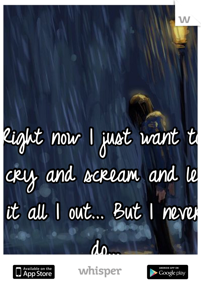 Right now I just want to cry and scream and let it all I out... But I never do...