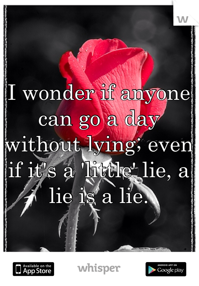 I wonder if anyone can go a day without lying; even if it's a 'little' lie, a lie is a lie. 