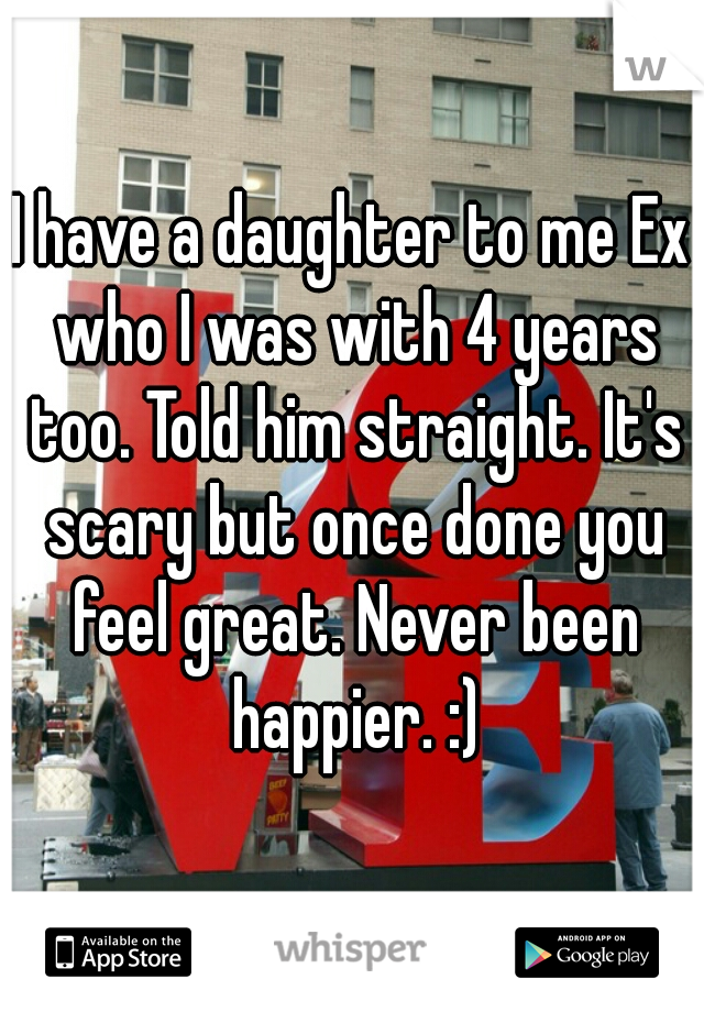 I have a daughter to me Ex who I was with 4 years too. Told him straight. It's scary but once done you feel great. Never been happier. :)