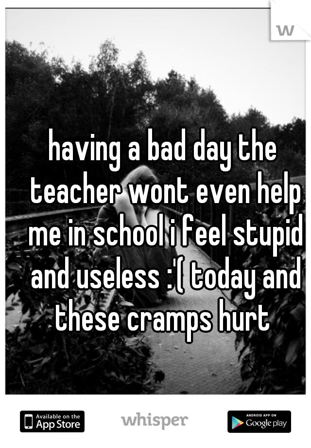 having a bad day the teacher wont even help me in school i feel stupid and useless :'( today and these cramps hurt 