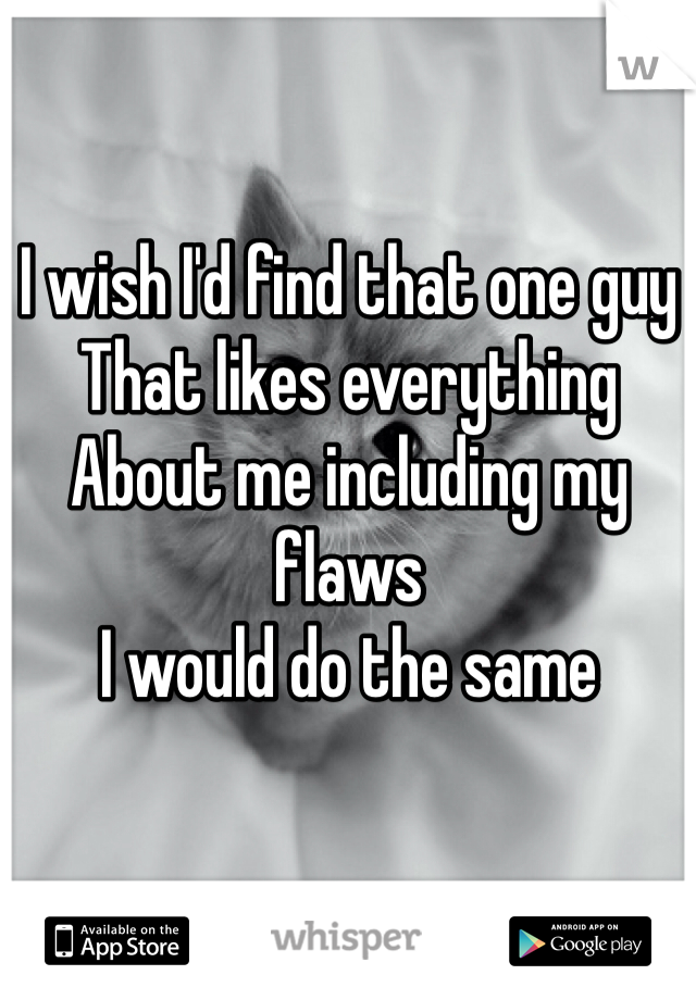 I wish I'd find that one guy 
That likes everything About me including my flaws 
I would do the same