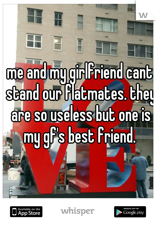 me and my girlfriend cant stand our flatmates. they are so useless but one is my gf's best friend. 