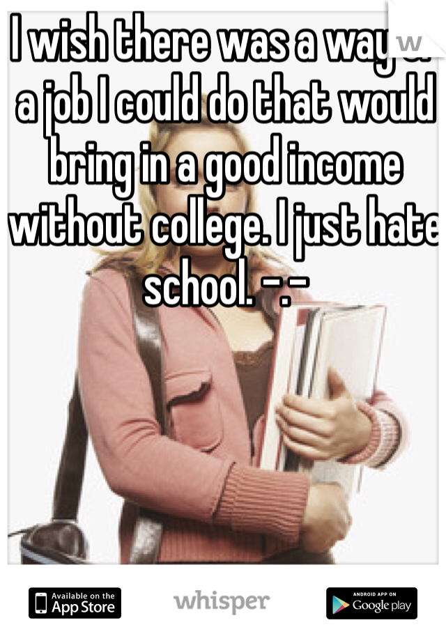 I wish there was a way or a job I could do that would bring in a good income without college. I just hate school. -.- 