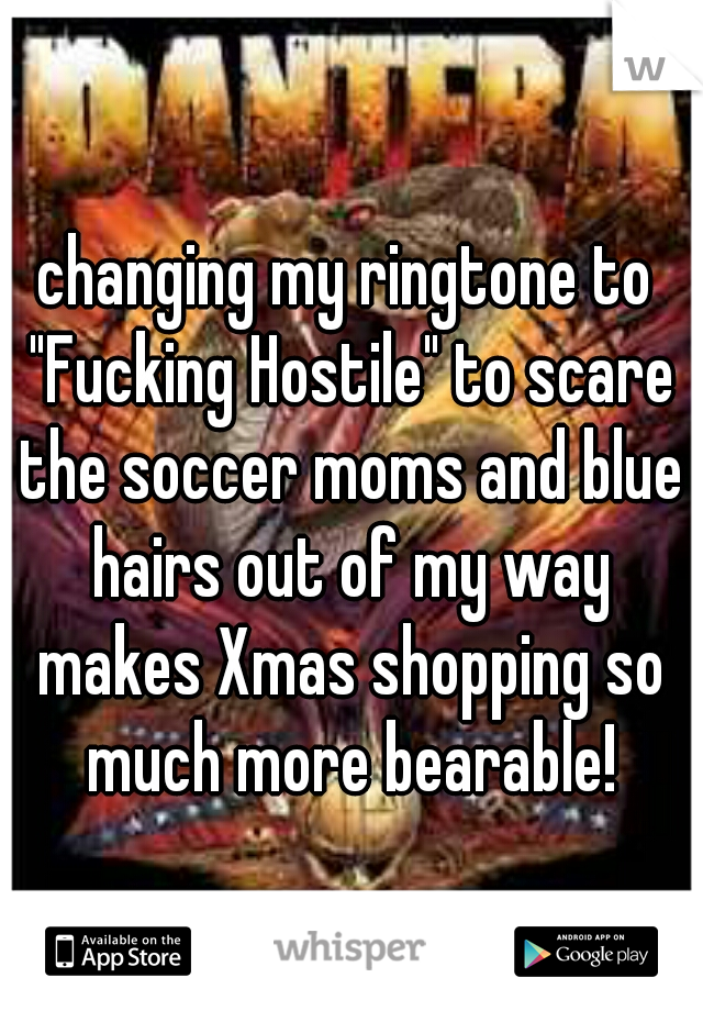 changing my ringtone to "Fucking Hostile" to scare the soccer moms and blue hairs out of my way makes Xmas shopping so much more bearable!